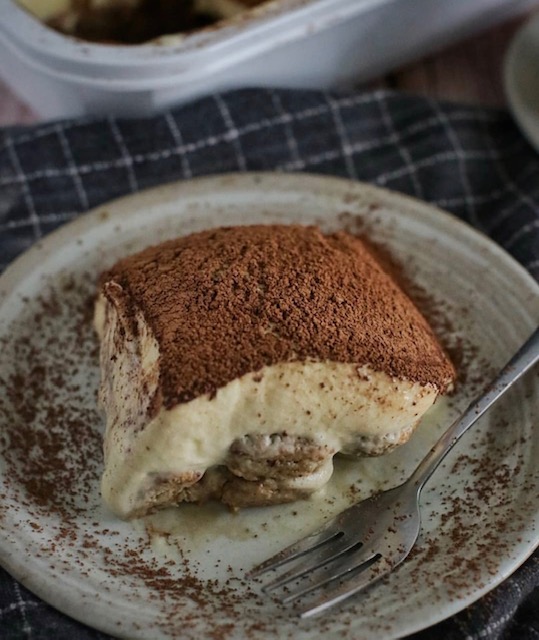 Slice of Mascarpone Cake by Benassi on a plate